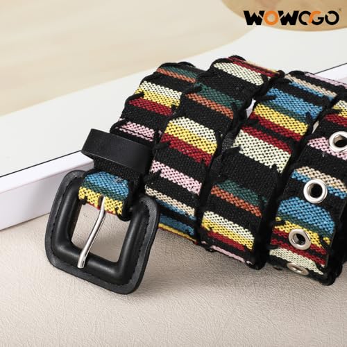 Woven Multicolor Belt for Women Boho Waist Belt with Square Buckle4