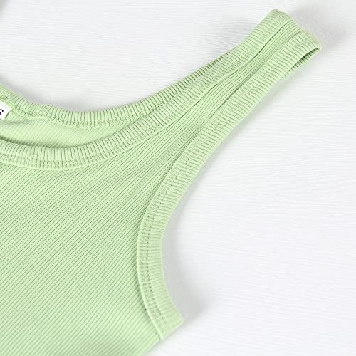 Artfish Women's Sleeveless Shirt Ribbed Fitted Scoop Neck Basic Long Crop Tank Top Square Cotton Pale Light Green, M #TOP5