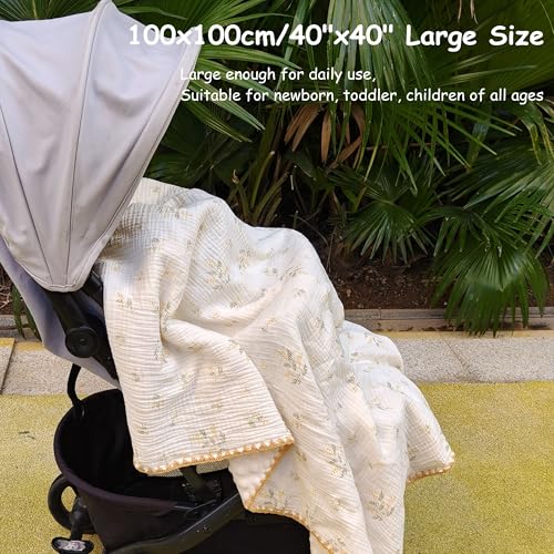 Image of Baby Muslin Thick Blanket Double Layer Soft Neutral Receiving Blanket Crib Bedding 40x40 inch Throw Blanket 40 inchx40 inch