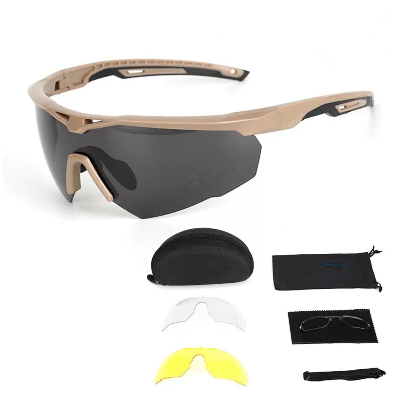Okulary taktyczne przeciwmgielne z 3 wymiennymi soczewkami outdoorowe okulary do strzelania uniseks (czarna ramka, ramka khaki)