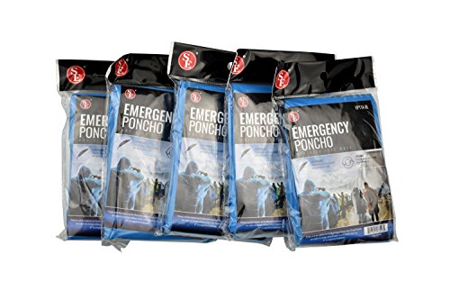 SE Transparent Blue Emergency Poncho with Full Sleeves and Adjustable Hood (Pack of 5) - EP11A-BL5