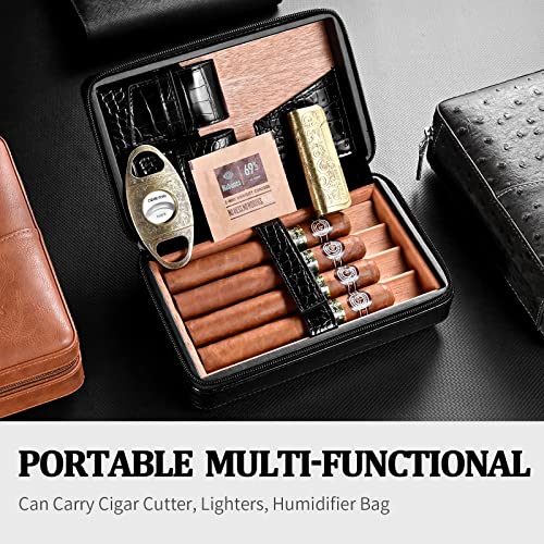 CIGARLOONG Cigar Humidor Leather Travel Cigar Case Built-in Removable Cedar Tray with Multifunction Cigars Bag(Color:Bright Black) - Image 4