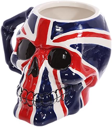 Puckator UK Flag Ancient Skull Head Ceramic Shaped Mug, Tea Coffee Hot Drinks, Decorative Gift Box, Home Kitchen Office Height 10.5cm Width 12.5cm Depth 12.5cm