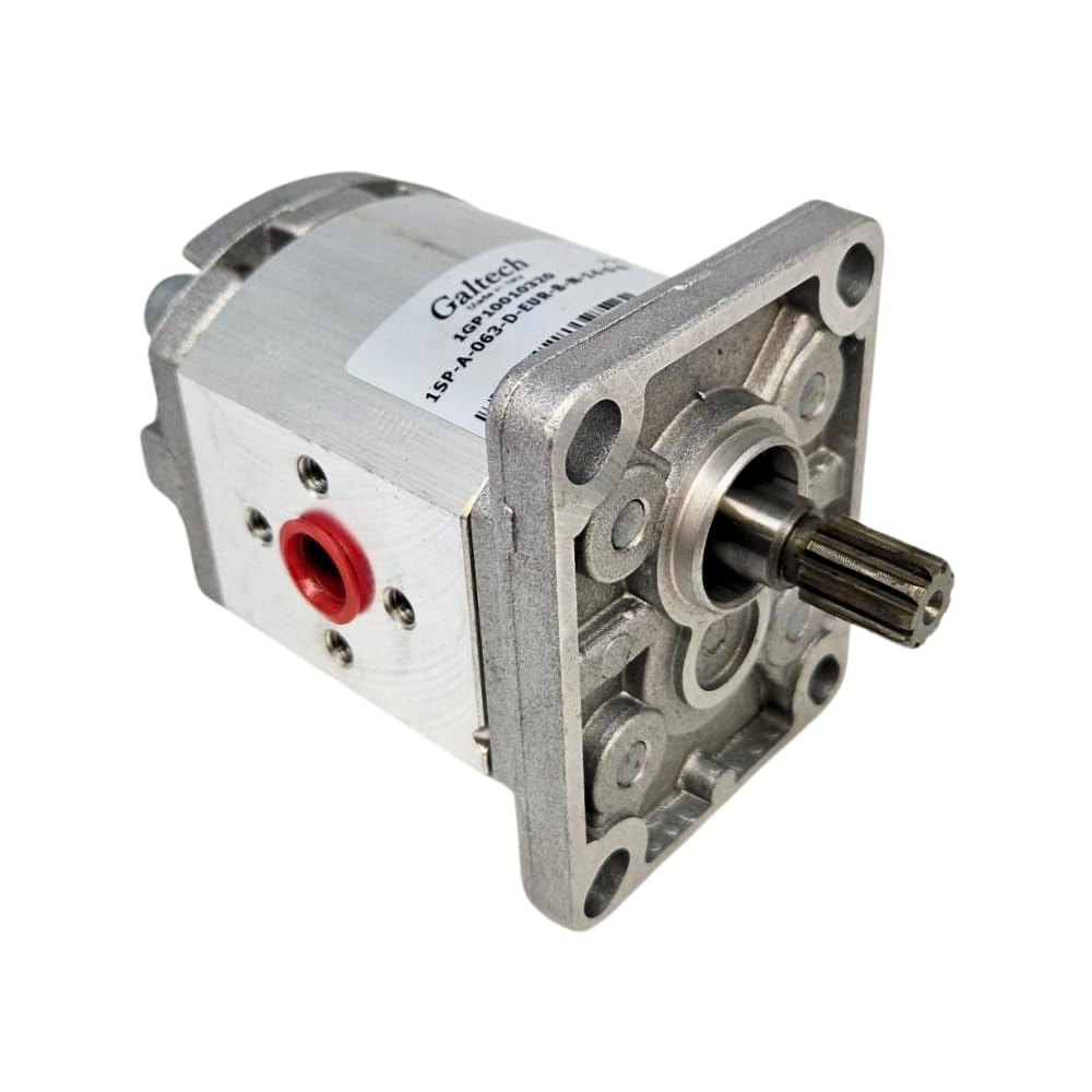 Galtech - Bomba de engranajes hidráulica, grupo 1, brida europea de 4 pernos, puertos de codo 30/30, eje de transmisión estriado SAEAA de 9 dientes, 6,3 cc, en sentido horario