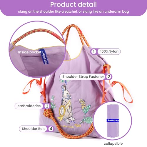 Image of Ball&Chain Women Stylish Embroidered Tote Bag -Ideal Birthday Gift, Perfect Companion for Shopping, Travel, and Beach. (Purple, Large)