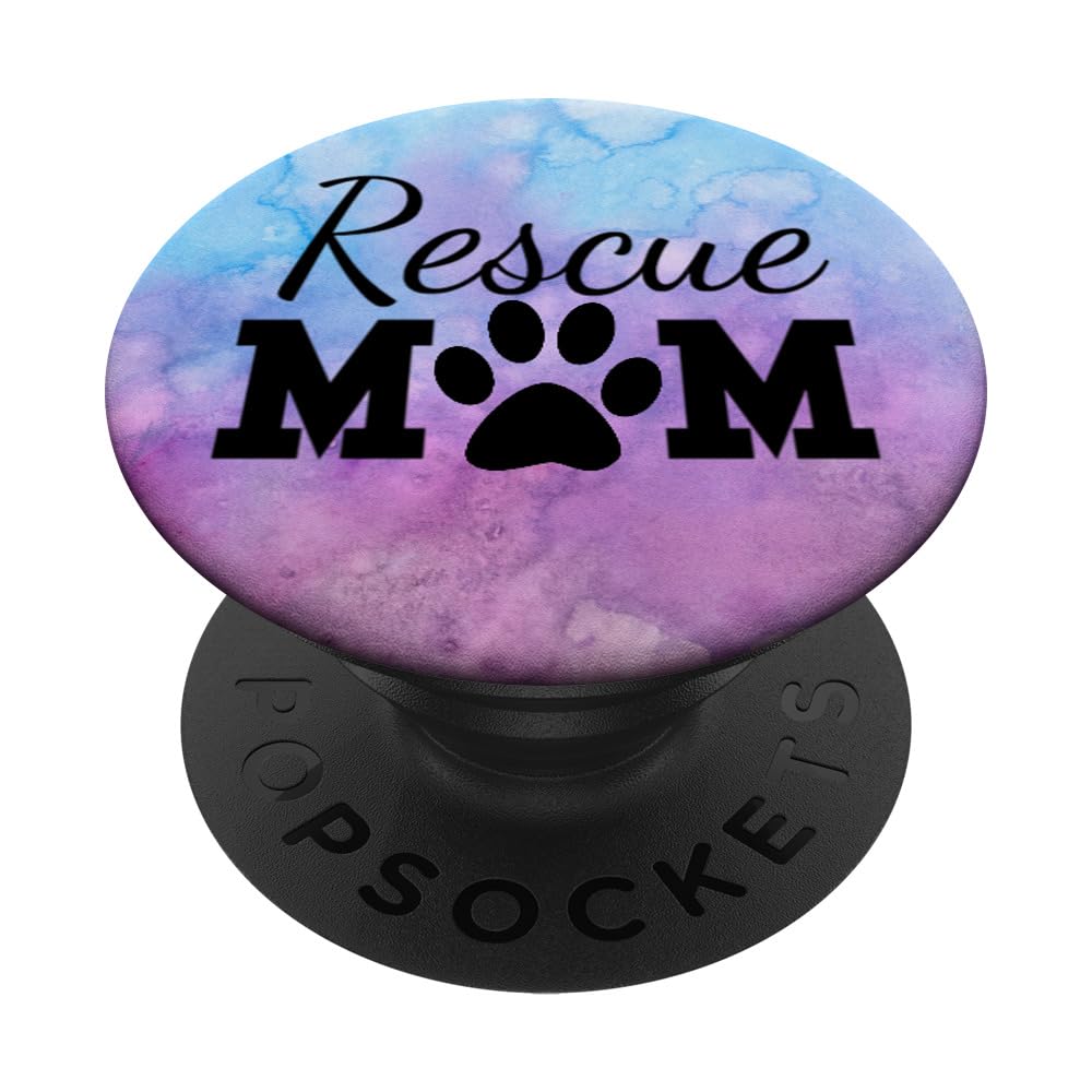 Rescue Adopt Mom Animal Lover Purple Blue Cat Dog Paw Print PopSockets PopGrip: Swappable Grip for Phones & Tablets PopSockets Standard PopGrip