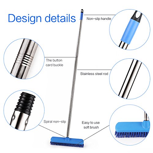 YCUTE Commercial Floor Scrub Brush with Long Handle 52", 12" Multi-Surface Stiff Brush for Tile, Grout, Concrete, Patio, Garage, Deck and Outdoor Algae
