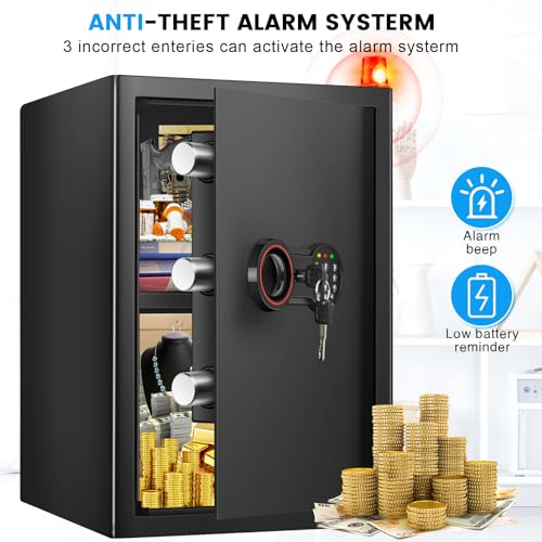 2.5 Cub Large Home Safe Fireproof Waterproof, Anti-Theft Home Security Safe Box with Removable Shelf, Digital Keypad and Spare Keys, Fireproof Safe for Home Firearm Money Valuables - Thumbnail 7