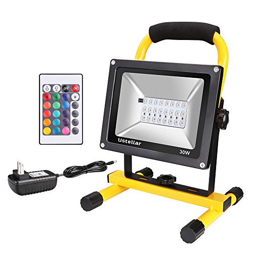 Ustellar Rechargeable 30W RGB LED Flood Lights, Outdoor Cordless Color Changing Floodlight