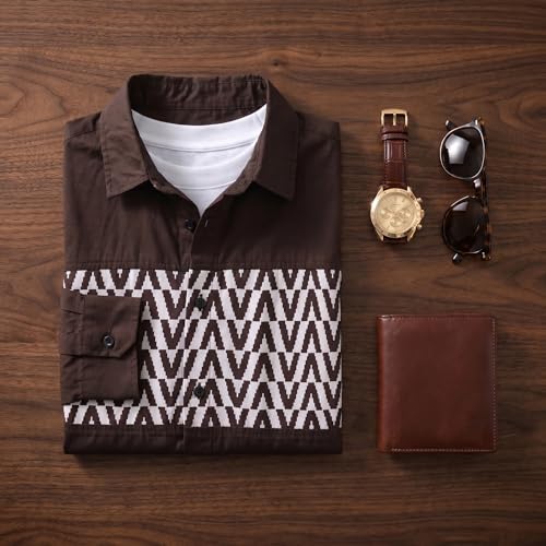 Image of Afflatus Men's Casual Shirt with Geometric Print | Premium Cotton Full Sleeve Shirt for Men | Stylish Regular Fit Fashion Trend | Casual, Party & Smart Casual Wear