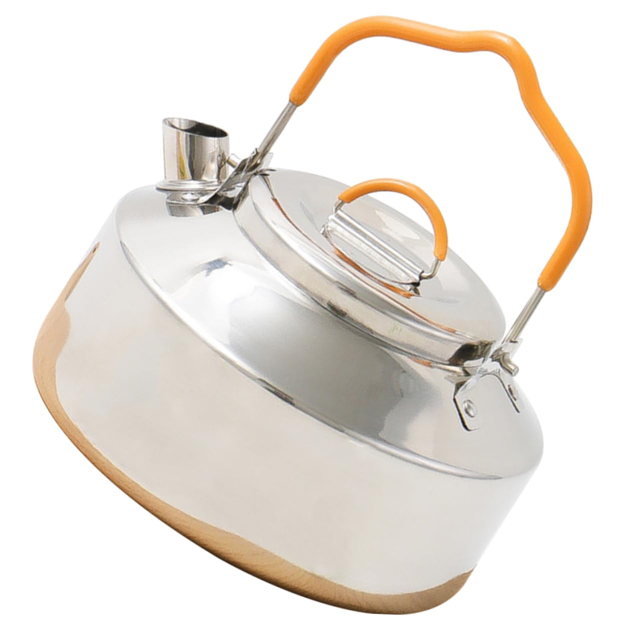 BRIGHTFUFU Stainless Steel Whistling Kettle Portable Outdoor Teapot for Camping Boiling Water and Making Tea Ergonomic Handle Elegant Silver Design for Travel