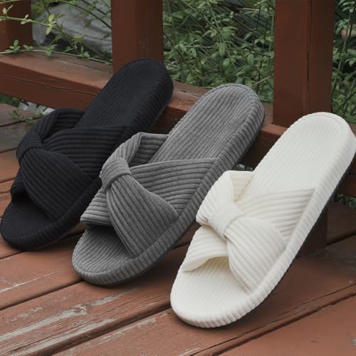 Women’s Corduroy Slippers, Open Toe Crossband House Shoes, Cozy Cushioned Foam Indoor Outdoor Non-Slip Bedroom Slippers, Gift for Women 7