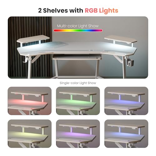 Image of EUREKA ERGONOMIC Aero 72 Inch Gaming Desk with Keyboard Tray, Large Computer Desk Led Lights, Wing-Shaped Monitor Stand Dual Headphone Hanger Cup Holder for Studio,Streamer,Live,Maple