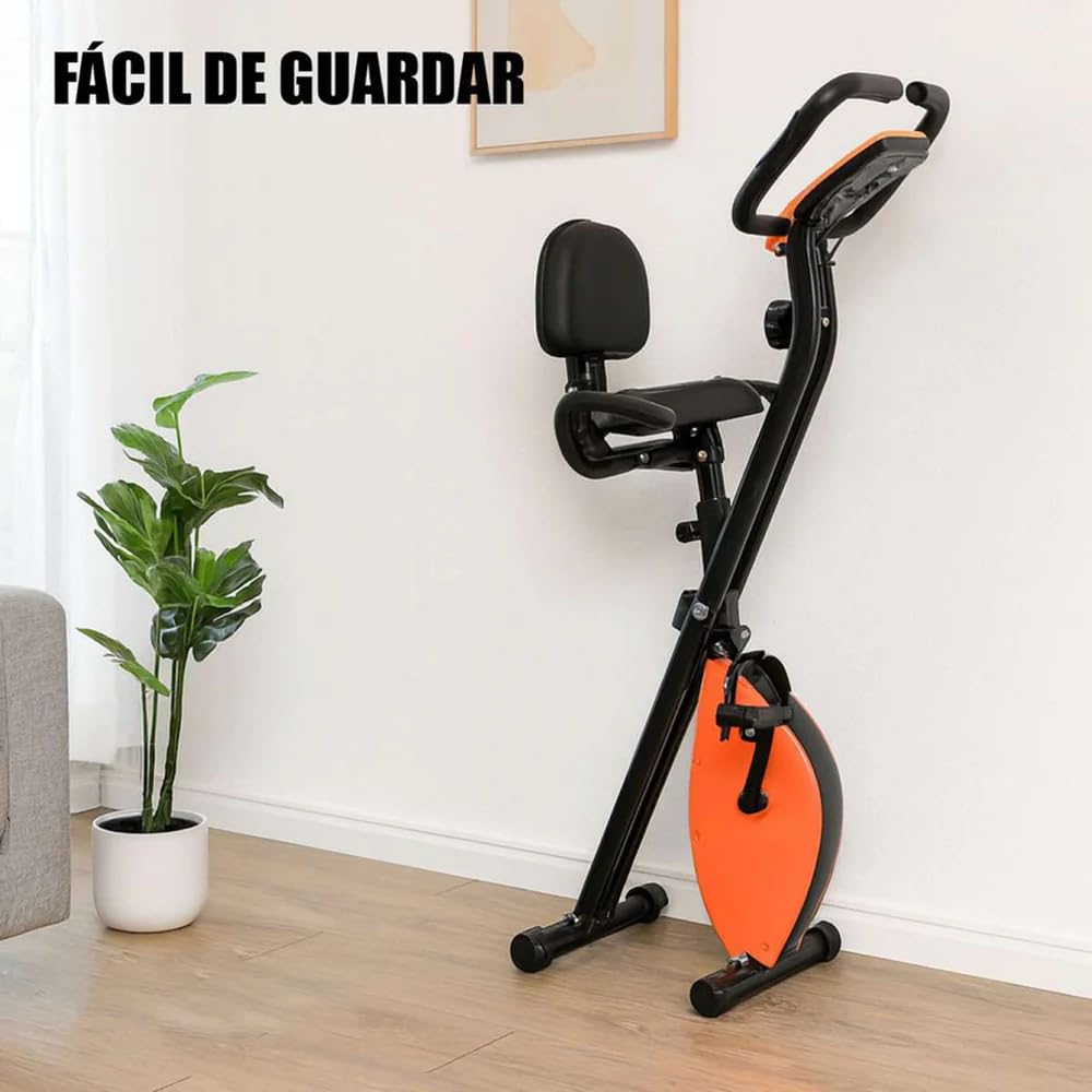 Bicicleta Estática Plegable Almalux® con Respaldo Lumbar | Pantalla LCD y 8 Niveles de Resistencia | Soporta 100 kg