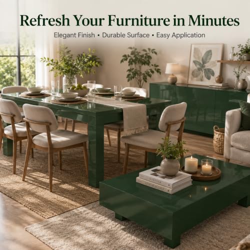 Image of HOME13 Olive Green Wallpaper Glossy Green Peel and Stick Wallpaper Self Adhesive Decorative Vinyl Sticker for Shelf Liner Kitchen Cabinet Table Door Waterproof Removable (20x200 Inch)