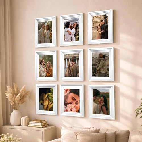 Image of Art Street Luxury Photo Frame for living room, Modern Step Design Photo Frames for Photograph, Art Work, Kids Room Set of 9 (8x10 Inch, White)