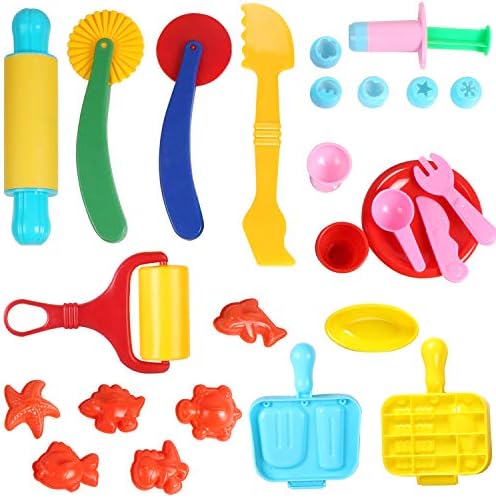 MUKOOL Play Smart Dough Tools Toys Dough Games Set 27PCS Smart Play Clay Dough Toys Set Kits Plastic Baking Dough Toys with Extruder Animal Sand Mold for Kids