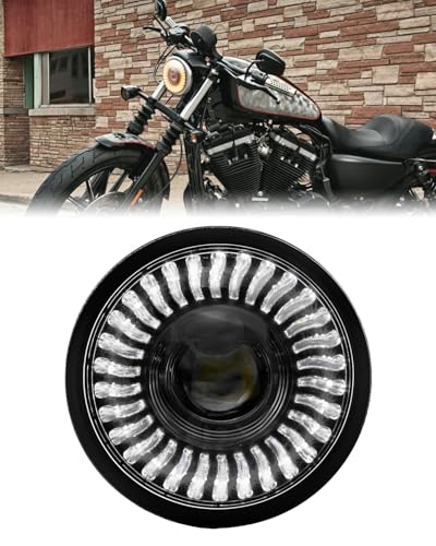 5.75 Inch LED Motorcycle Headlight with Startup Welcome Light White DRL Amber Turn Signal Compatible with Harley Davidson Sportster 883 1200 Dyna Wide Glide Low Rider Softail