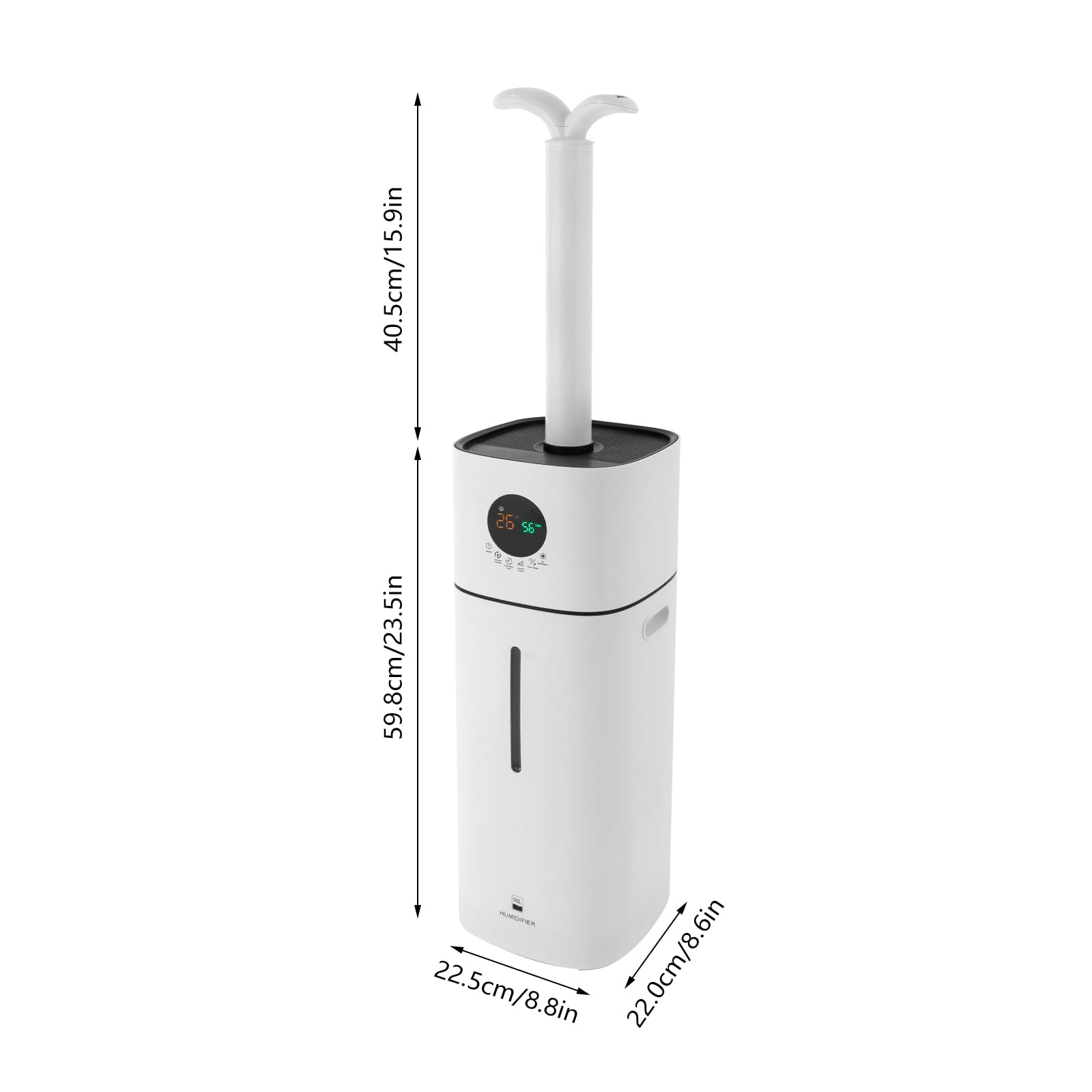 Luftbefeuchter Große Räume, 16L Obere Füllung, Ultraschall, LED-Bildschirm, 1-12H Timer, Einstellbare Luftfeuchtigkeit, Anwendbare Fläche 30-100m², Weiß