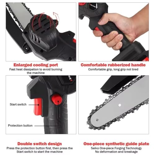 Image of Cordless Wood Cutting Machine for Home Cordless 6 Inch Battery Powered Electric Chainsaw with 2 Battery and Chain Portable Handheld One Hand Pruning ChainSaw (Double Battery)