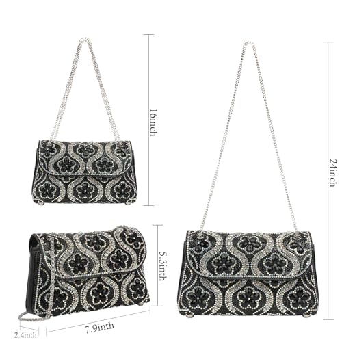 Image of Flower Rhinestone Crystal Clutch Purse Shoulder Bag Sparkling Evening Bag for Wedding Prom Party Bride Guest