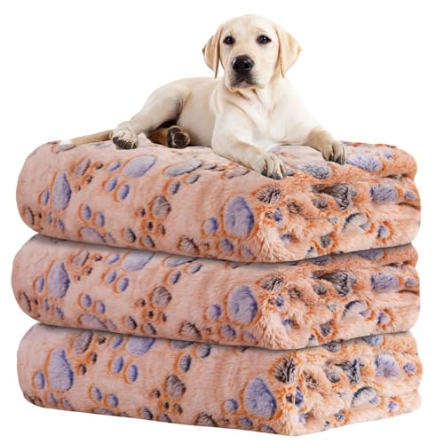 Image of Dog Blankets for Dogs, 3 Pack Large Blanket Medium Dog Cat Soft Fuzzy Blankets Washable,Comfort Flannel,Fuzzy Soft Blankets for Dogs,Pet Blanket,Reversible Cow Print,41 x 31 inch,Blue