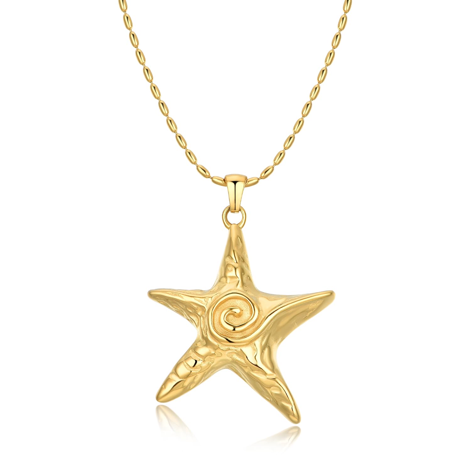 18K Gold Plated Starfish Pendant Necklace Stainless Steel Conch & Pearl Chain Choker for Women Ocean Jewelry