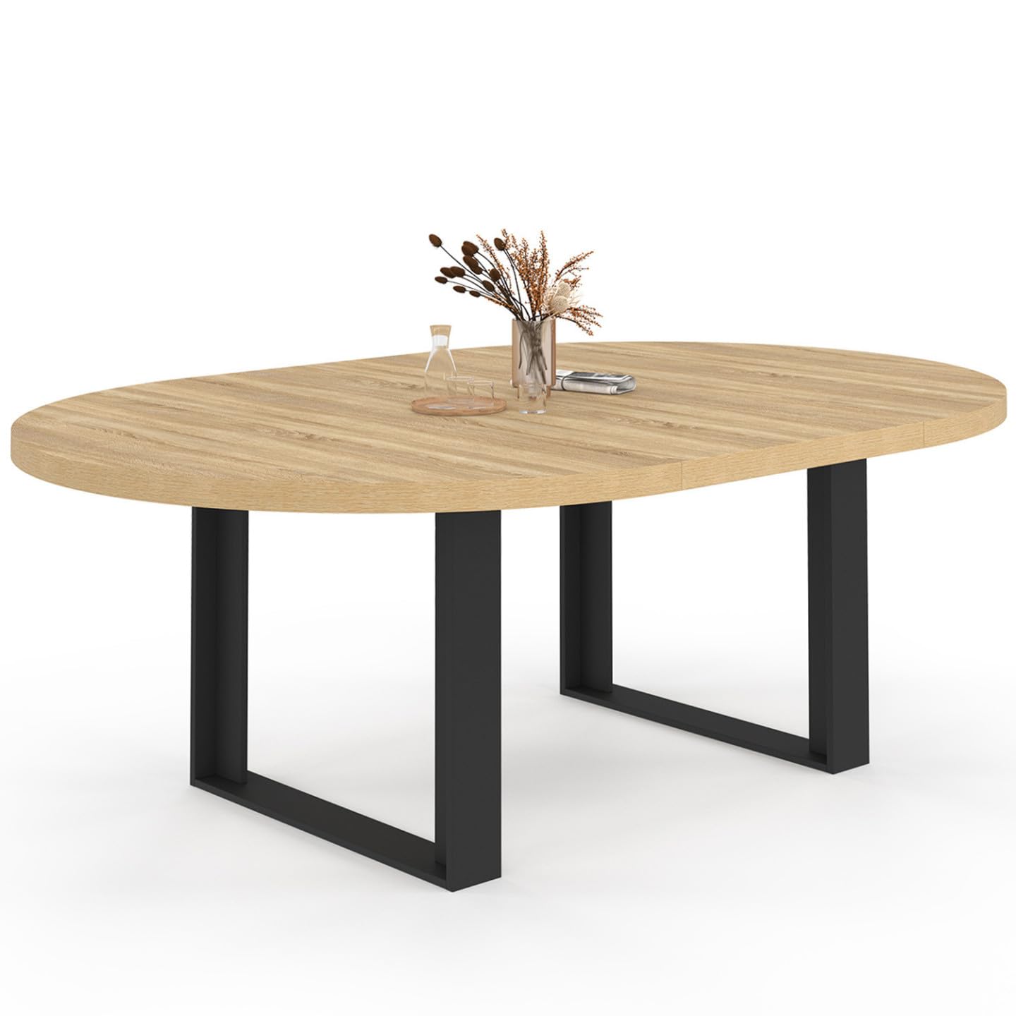 IDMarket - Mesa de comedor redonda extensible Phoenix 6-10 personas madera y negro 140-200 cm
