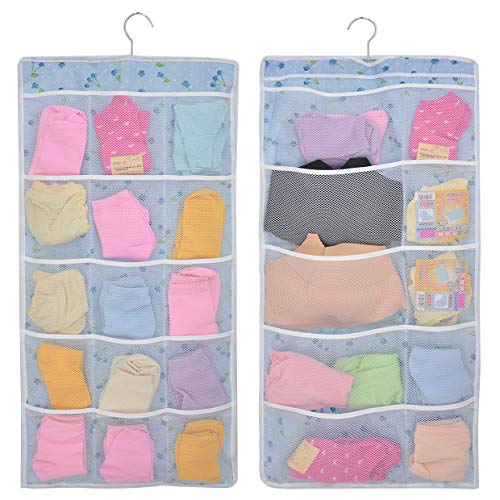 BB Brotrade Hanging Closet Organizers,Dual-Sided Hanging Underwear Organizers with Hanger,25 Mesh Pockets for Storage Bra, Socks,Lingerie,Makeup and Dorm Room Accessories (Blue)