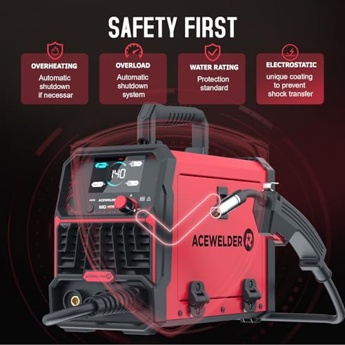 Image of ACEWELDER 140A Gasless Flux Core MIG Welder /Lift TIG /Stick 3 in 1 Welding Machine 110V Portable IGBT Inverter Synergy Welder Machine