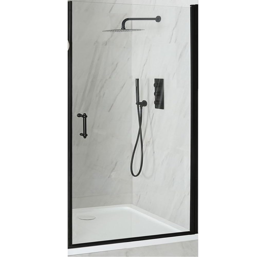 Milano Langley Black Hinged Door Frameless Shower Enclosure White Tray - 1100mm x 700mm