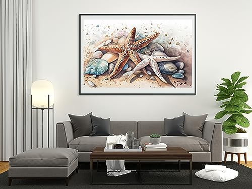 Image of Moohue Easy Stamped Cross Stitch Kits for Adults Beginners Beach Starfish Shells Counted Cross Stitch Patterns Kits (Starfish and Shells 2)