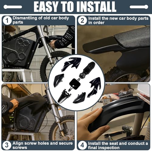 Image of Podoy CRF50 Plastics Kit, ABS Body Fender Kit Compatible with CRF50F CRF 50 XR50 SDG SSR 110 125 Coolster 125 Baja DR70 50cc-160cc Pit Dirt Bikes, Complete Fairing Set (Black)