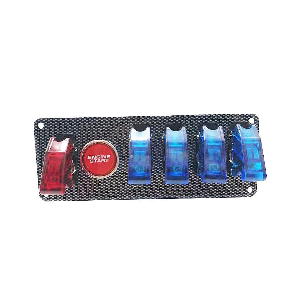 Riloer 12V 20A Ensemble de panneau de commutateur d'allumage de voiture de course universel 5 en 1, avec interrupteur à bascule marche/arrêt bouton poussoir du moteur