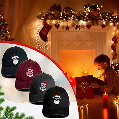 4 Pcs Christmas Hat Christmas Baseball Cap Embroidered Santa Hat Adjustable Washed Funny Baseball Cap For Men Women #TOP3
