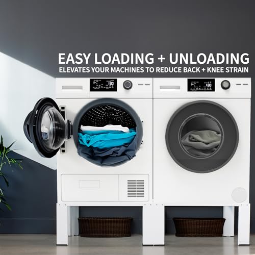 Universal Laundry Dual Pedestal for Washer and Dryer Set, Washing Machine Stand, Dryer Base, White, LF-WDP01