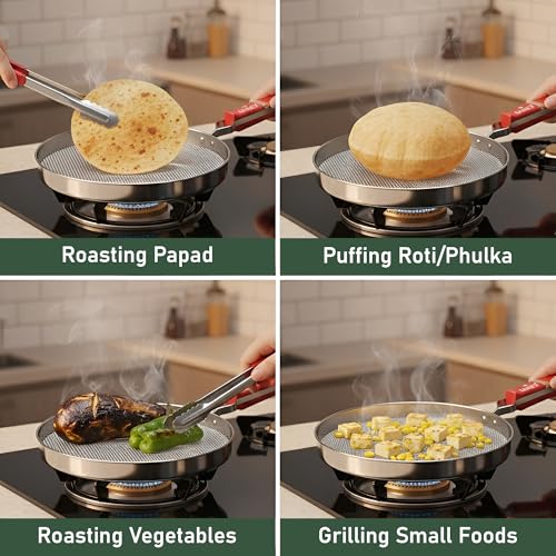 Image of Unify Stainless Steel Phulka Grill Jali for Gas Stove with Free Oil Brush | Roti Grill, Papad Roaster, Baingan Bharta Roaster | Heavy Gauge Steel Mesh Griller | Multi-Purpose Kitchen Cooking Tool