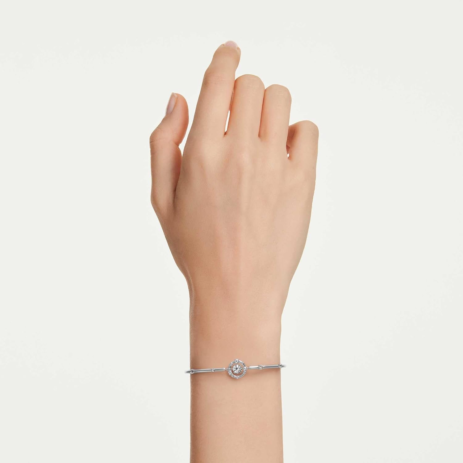 Swarovski Constella bangle, Round cut, Dancing stSwarovski One, White, Rhodium plated