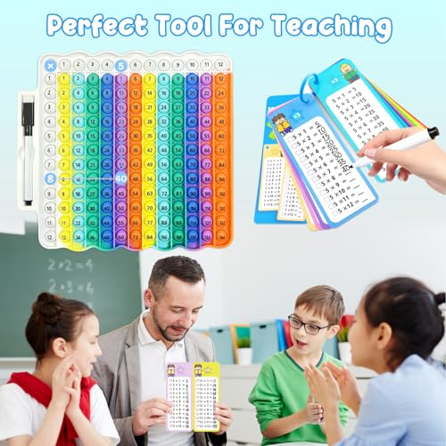 Image of Multiplication Flash Cards + Pop Fidget Multiplication Chart, Times Table Educational Flashcard 3rd Grade, 4th, 5th, 6th Grade for Kids