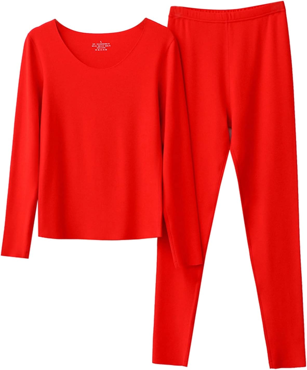 Women's Thermal Underwear, Regenerated Fiber Round Collar Thermal Clothes, Red Base Layer Thermals Set Multiple Sizes