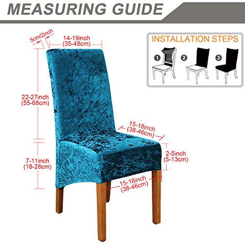 Crushed Velvet Large Size Dining Chair Covers Set of 4,Dining Room Chair Slipcovers,Stretch Elastic Removable Washable High Back Chair Covers for Dining Room,Hotel,Kitchen,Home(Teal,Pack of 4) - Image 2