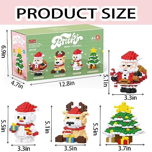 Image of Christmas Building Blocks Set 4 in 1 Compatible with Lego Christmas Micro Blocks Stacking New Toys Holiday Present Box New Year Birthday Gifts for Kids 7 8 9 10 11 12 Years Old (4IN 1)