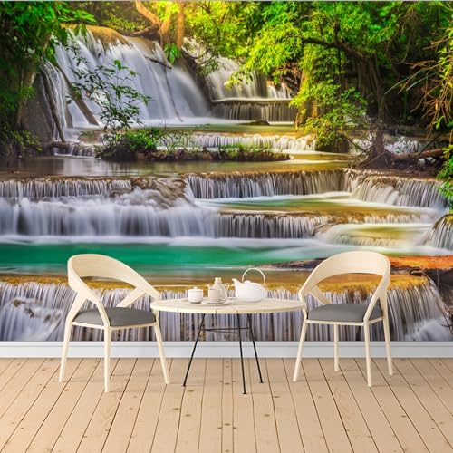 Carta da parati con cascata tropicale a più livelli, autoadesiva, rimovibile, grande carta da parati fotografica, per soggiorno, camera da letto, cucina, ufficio, bambini.