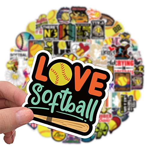 100PCS Softball Stickers, Cute Motivational Vinyl Waterproof Stickers for Water Bottles,Helmets, Luggage, Teaching Incentives, Softball Gifts for Girls Kids, Teens and Adults