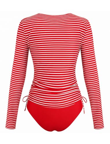 Image of ZAFUL Women's Long Sleeve Rash Guard UPF 50+ Sun Protection Surf Swim Shirts Drawstring Tankini Swimsuit