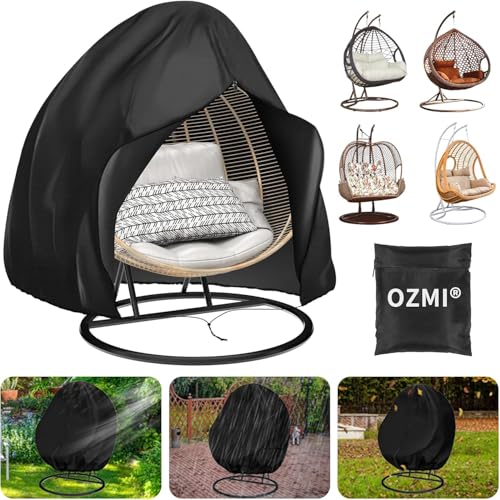 OZMI Double Egg Chair Cover, 200 x 230cm 420D Waterproof Hanging Eggs Chairs Covers with Zipper Drawstring, Large Garden Standing Swing Chair Cover for Double 2 Seater Eggs Chairs Covers