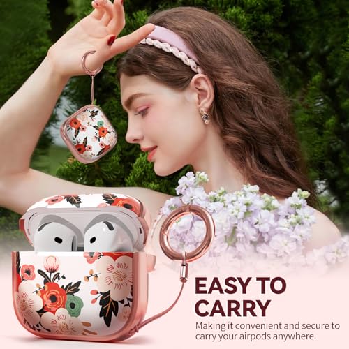 Image of Inesore for AirPods 4 Case Cover 2024 with Lock-White Peony | Two-Piece Design,with Gold Keychain & Cleaning Pen,Support Wireless Charging,Cute Luxury Case for Women Girly