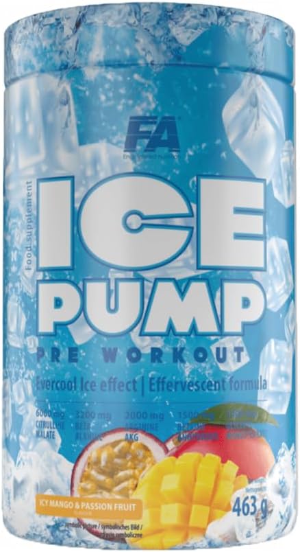 FA Nutrition Ice Pump Booster, 463 g per container, Pre-Workout Training, Cooling Effect, Body Building, L-Citrulline, Beta Alanine Caffeine, Dietary Supplement (Mango-Passion Fruit)