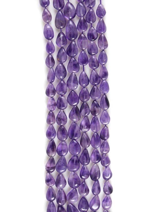 LKBEADS Opakowanie 2 sznurków, ametystowe, gładkie, gładkie gruszki, proste wiertło, koraliki ametystowe, długość 35,5 cm, (6 x 10 mm