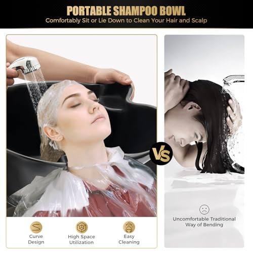 Electric Portable Shampoo Bowl - Height-Adjustable Hair Washing Sink with Electric Pump for Salon & Spa